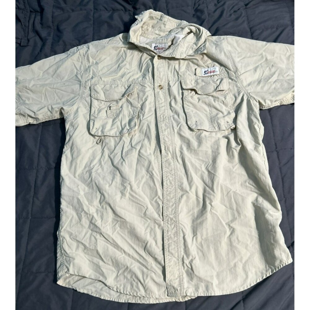 World Wide Sportsman Mens M Fishing Shirt Vented Tan Short Sleeve Button